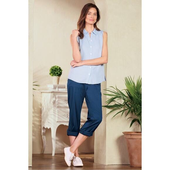 NWT Soft Surroundings Barbados Convertible Crop Cotton Lyocell Pants White Large - Picture 4 of 12